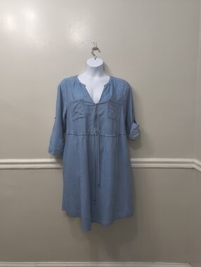 Torrid Chambray Split Neck Shirt Dress 1X Minimalist Casual Lightweight Flowy